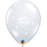 Baloane latex 11"/28 cm inscriptionate Just Married, Flowers-A-Round, Diamond Clear, Qualatex 37078