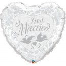 Balon folie inima Just Married - 91 cm, Qualatex 82425