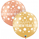 Balon latex Jumbo 30" inscriptionat Happy New Year - 2 culori, Qualatex 80680