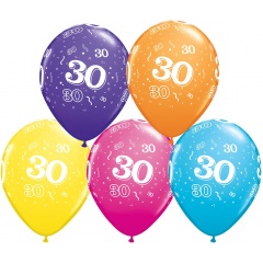 Baloane latex 11" inscriptionate 30-A-Round Asortate, Qualatex 13854