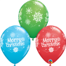 Baloane latex 11" inscriptionate Merry Christmas, Qualatex 55239