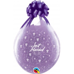 Baloane latex stuffing 18" inscriptionate Just Married Flowers-A-Round Diamond Clear, Qualatex 39174