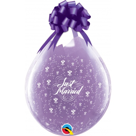 Baloane latex stuffing 18" inscriptionate Just Married Flowers-A-Round Diamond Clear, Qualatex 39174
