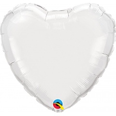 Balon mini folie alb in forma de inima - 10 cm, umflat + bat si rozeta, Qualatex 22846, 1 buc