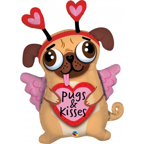 Balon Folie Figurina Pugs & Kisses - 91 cm, Qualatex 78533