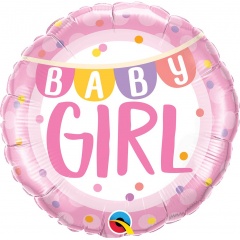 Balon Folie 45 cm Baby Girl Banner & Dots, Qualatex 85851