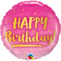 Balon Folie 45 cm Happy Birthday Gold & Pink, Qualatex 78672