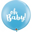 Balon latex Jumbo 3ft inscriptionat Oh Baby! - Pale Blue, Qualatex 85830, 1 buc