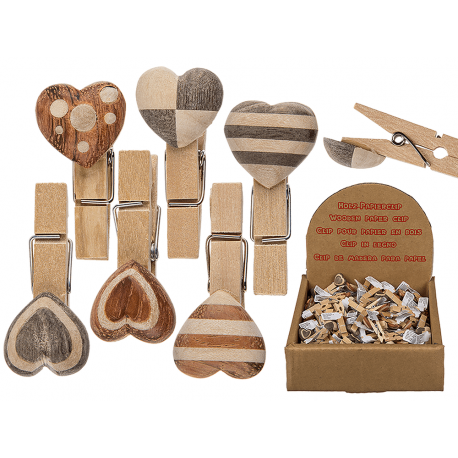 Clips decorativ din lemn cu inimioare, ca. 4 cm, Radar 76/0998, 6 modele, 1buc