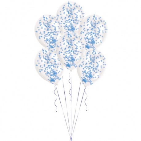 Baloane latex 11'' + confetti albastre, 9903278, Set 6 buc