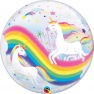 Balon Bubble 22"/56 cm Birthday Rainbow Unicorns, Qualatex 87744