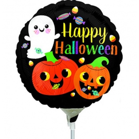 Balon Mini Folie Halloween - Happy Ghost & Pumpkins - 23 cm, umflat + bat si rozeta, Radar 38162
