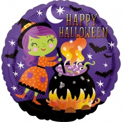 Balon folie inscriptionat Happy Halloween Witch - 45 cm, Radar 38144