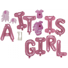 Pachet baloane folie It's a girl - 35 cm + banner, Radar 62/0825, set 21 buc
