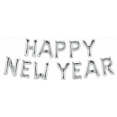 Pachet baloane folie Happy New Year - 16''/41 cm, Argintiu, Qualatex 59806, set 12 buc
