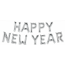 Pachet baloane folie Happy New Year - 16'' / 41 cm, Argintiu, Q 59806, Set 12 buc