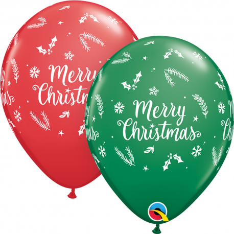 Baloane Latex 11''/28 cm - Merry Christmas, Qualatex 97348