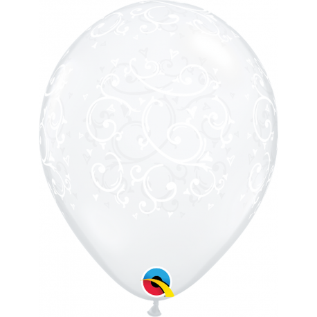 Baloane Latex 11''/28 cm - Filigree & Hearts-A-Round, Qualatex 22396