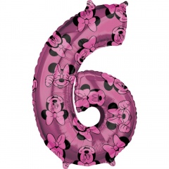 Balon Folie Figurina Minnie Mouse Forever Cifra 6 roz- 66 cm, Amscan 41708, 1 buc