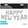 Pachet baloane folie Happy New Year - 16''/41 cm, Argintiu, Qualatex 59806, set 12 buc
