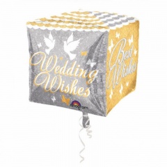 Balon Folie Cubez Shimmering Wedding Wishes - 38x 38 cm, Amscan 28779