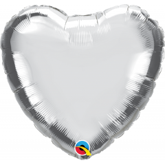 Balon mini folie inima argintiu 4"/10 cm umflat + bat si rozeta, Q 23483