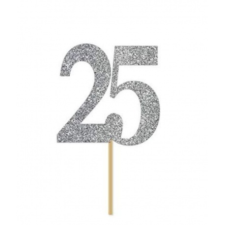 Decoratiune tort 25 argintiu cu sclipici - 13 x 15 cm, Radar 51032