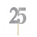 Decoratiune tort 25 argintiu cu sclipici - 13 x 15 cm, Radar 51032