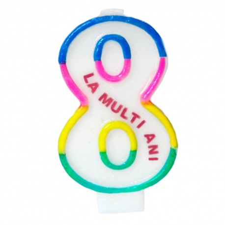 Lumanare aniversara pentru tort, Cifra 8 cu mesajul "La multi ani!", Radar SMFIT.LMA8, 1 buc