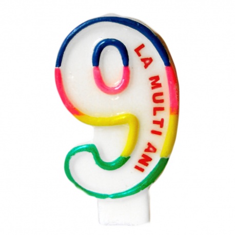 Lumanare aniversara pentru tort, Cifra 9 cu mesajul "La multi ani!", Radar SMFIT.LMA9, 1 buc