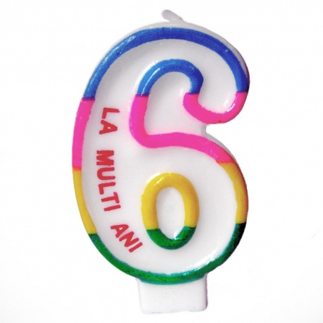 Lumanare aniversara pentru tort, Cifra 6 cu mesajul "La multi ani!", Radar SMFIT.LMA6, 1 buc