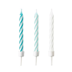 Lumanari aniversare cu suport pentru tort albastru cu spirale - 6.3 cm, Amscan, Set 10 buc