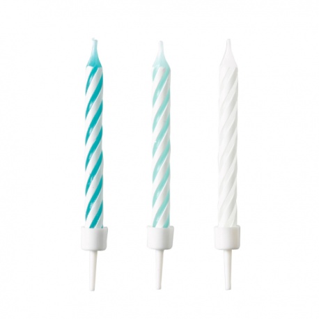 Lumanari aniversare cu suport pentru tort albastru cu spirale - 6.3 cm, Amscan, Set 10 buc