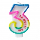 Lumanare aniversara pentru tort, Cifra 3 cu mesajul "La multi ani!", Radar SMFIT.LMA3, 1 buc