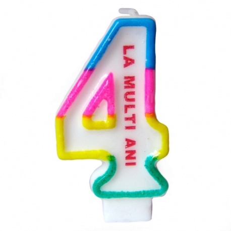 Lumanare aniversara pentru tort, Cifra 4 cu mesajul "La multi ani!", Radar SMFIT.LMA4, 1 buc