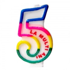 Lumanare aniversara pentru tort, Cifra 5 cu mesajul "La multi ani!", Radar SMFIT.LMA5, 1 buc