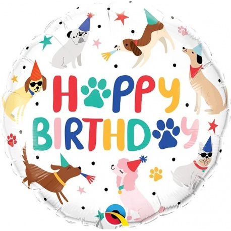 Balon folie 45 cm Birthday Party Puppies, Qualatex, 1 buc